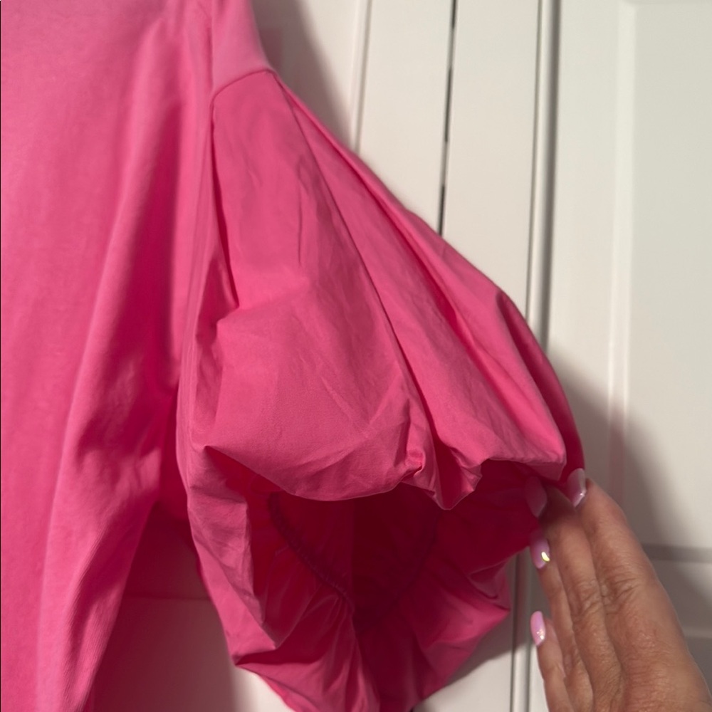 Pink Women's Top with puff sleeves - Picture 2 of 5